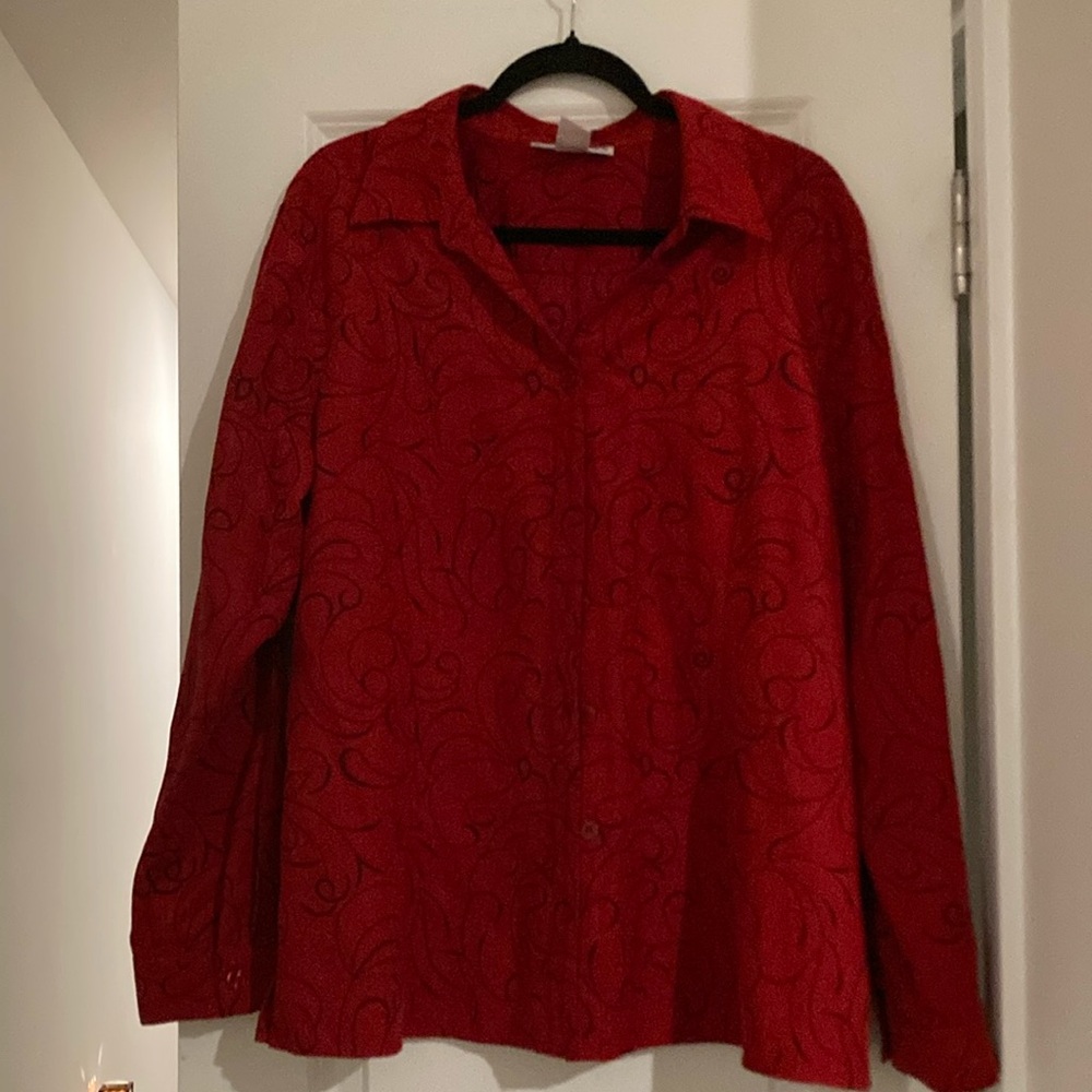 Woman’s XL Sag Harbor Red Long Sleeve Button Down Shirt Daily Fashion